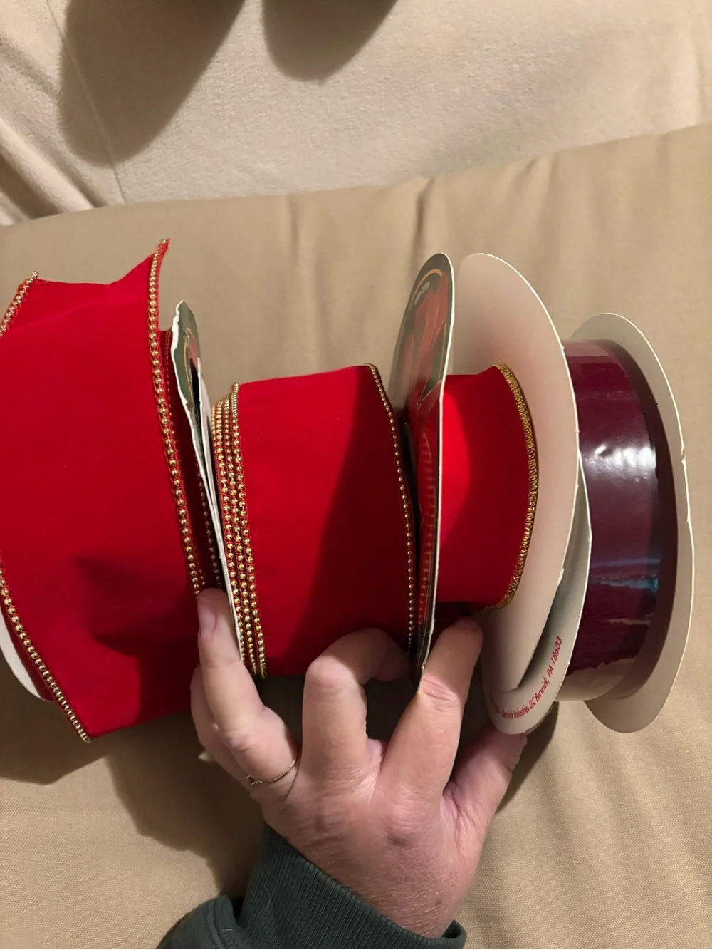 Red Decorative Ribbon Roll. Only New One is the Maroon One.